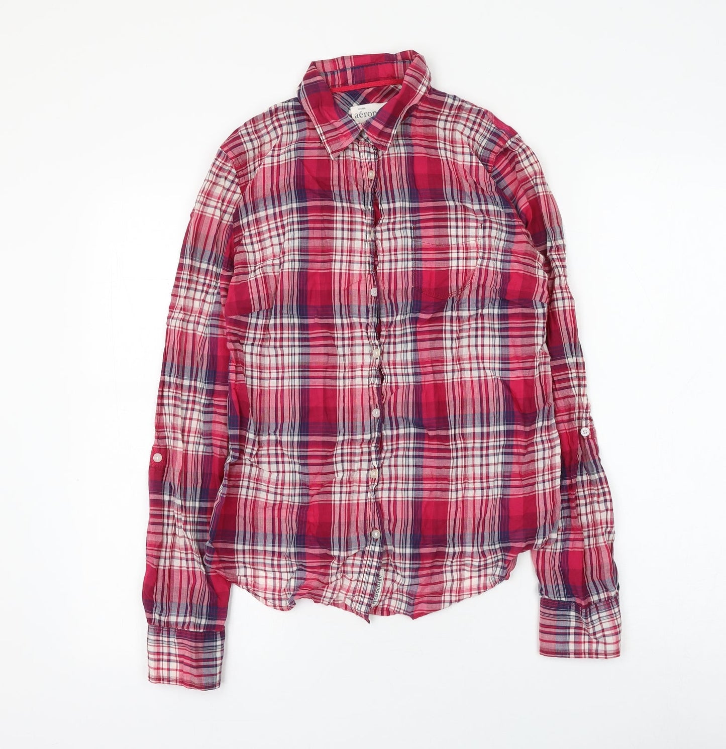 Aeropostale Womens Pink Plaid Cotton Basic Button-Up Size M Collared
