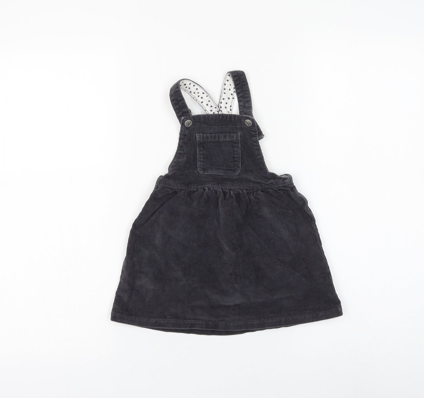 George Girls Grey Cotton Pinafore/Dungaree Dress Size 18-24 Months Square Neck Button