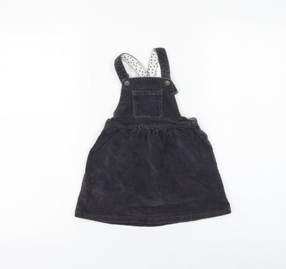 George Girls Grey Cotton Pinafore/Dungaree Dress Size 18-24 Months Square Neck Button