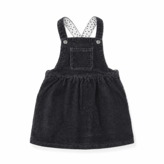 George Girls Grey Cotton Pinafore/Dungaree Dress Size 18-24 Months Square Neck Button
