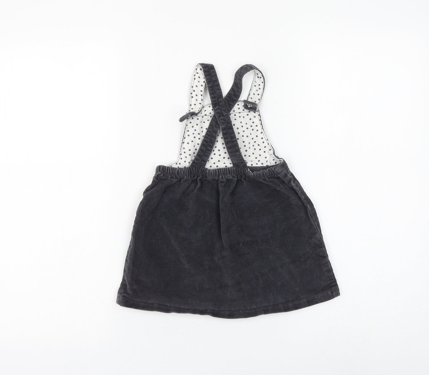 George Girls Grey Cotton Pinafore/Dungaree Dress Size 18-24 Months Square Neck Button