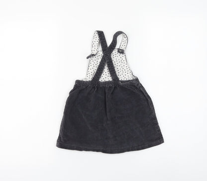 George Girls Grey Cotton Pinafore/Dungaree Dress Size 18-24 Months Square Neck Button
