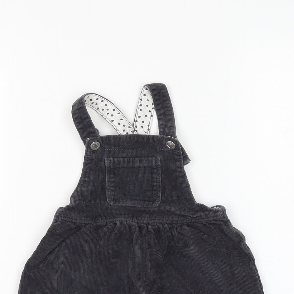 George Girls Grey Cotton Pinafore/Dungaree Dress Size 18-24 Months Square Neck Button