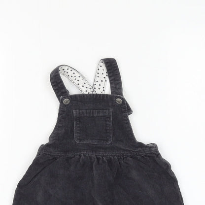 George Girls Grey Cotton Pinafore/Dungaree Dress Size 18-24 Months Square Neck Button
