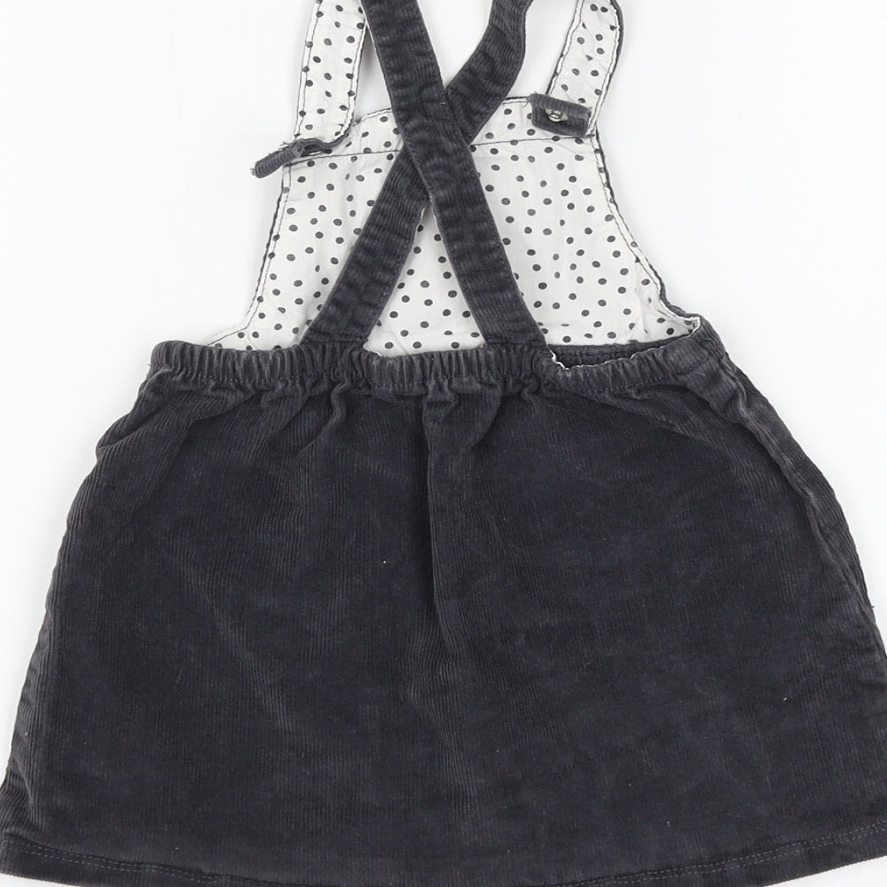 George Girls Grey Cotton Pinafore/Dungaree Dress Size 18-24 Months Square Neck Button