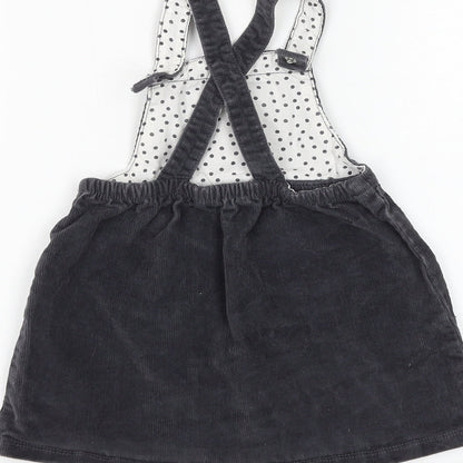 George Girls Grey Cotton Pinafore/Dungaree Dress Size 18-24 Months Square Neck Button