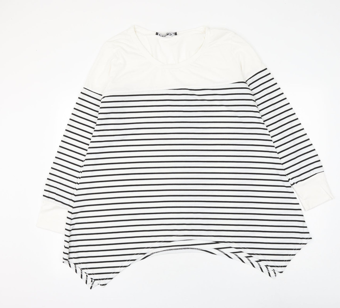 Cnfio Womens White Striped Polyester Basic Blouse Size XL Round Neck