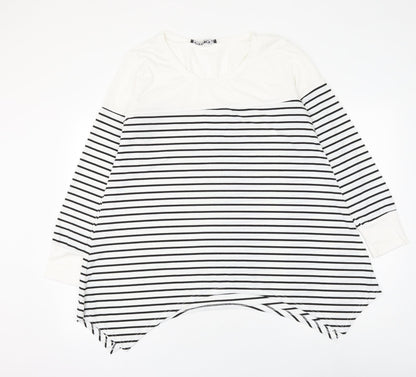 Cnfio Womens White Striped Polyester Basic Blouse Size XL Round Neck