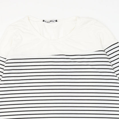 Cnfio Womens White Striped Polyester Basic Blouse Size XL Round Neck