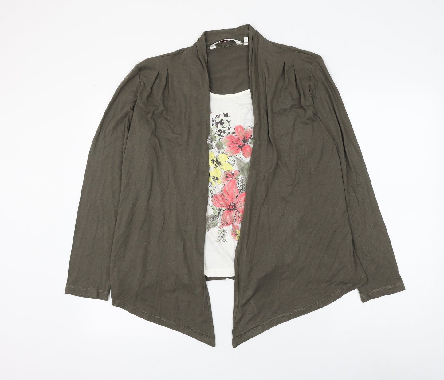 EWM Womens Green Viscose Basic Blouse Size 14 Scoop Neck