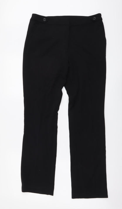 TU Womens Black Polyester Trousers Size 12 L29 in Regular Button