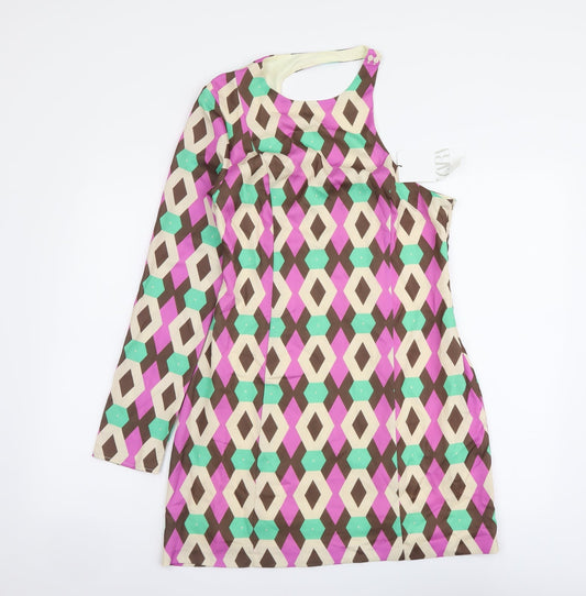 Zara Womens Multicoloured Geometric Polyester A-Line Size M One Shoulder Zip