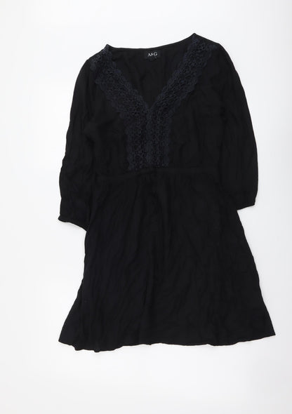 A&G Womens Black Viscose A-Line Size 8 V-Neck Pullover
