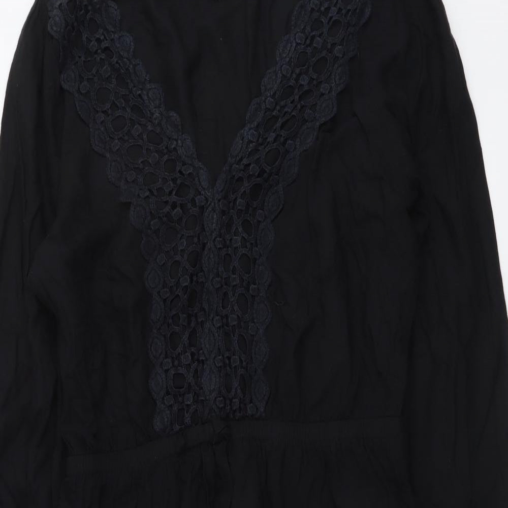 A&G Womens Black Viscose A-Line Size 8 V-Neck Pullover