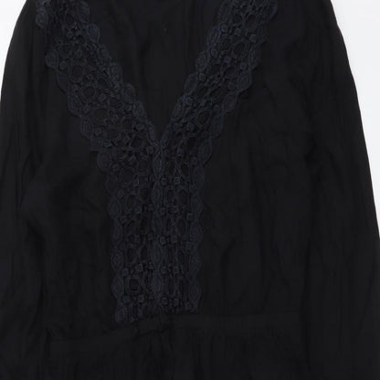 A&G Womens Black Viscose A-Line Size 8 V-Neck Pullover