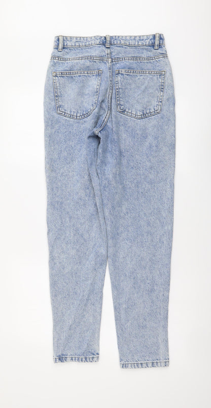 Denim & Co. Womens Blue Cotton Mom Jeans Size 6 L29 in Regular Button - Distressed Look