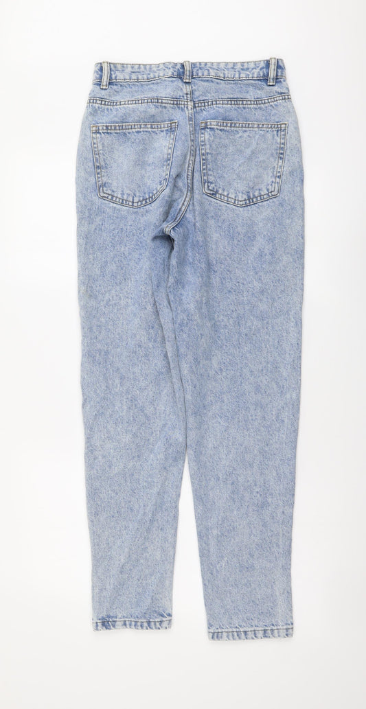 Denim & Co. Womens Blue Cotton Mom Jeans Size 6 L29 in Regular Button - Distressed Look