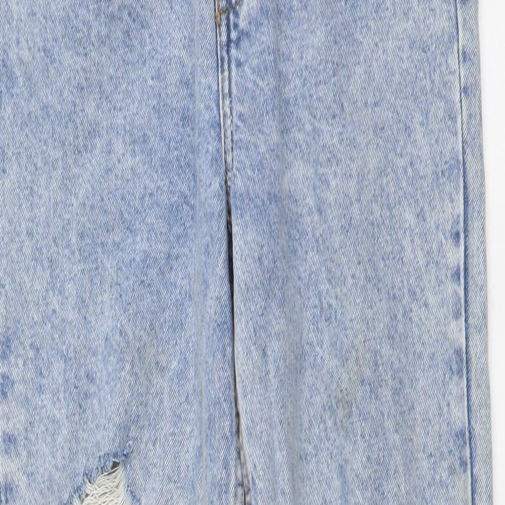 Denim & Co. Womens Blue Cotton Mom Jeans Size 6 L29 in Regular Button - Distressed Look