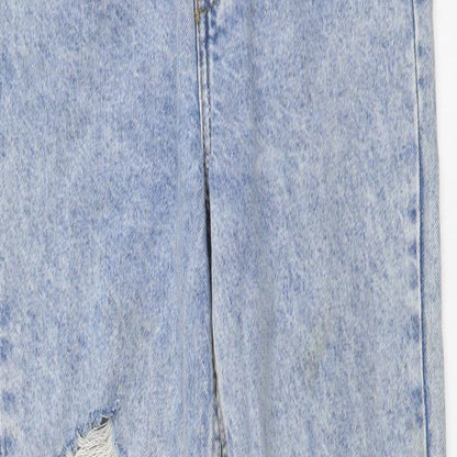 Denim & Co. Womens Blue Cotton Mom Jeans Size 6 L29 in Regular Button - Distressed Look