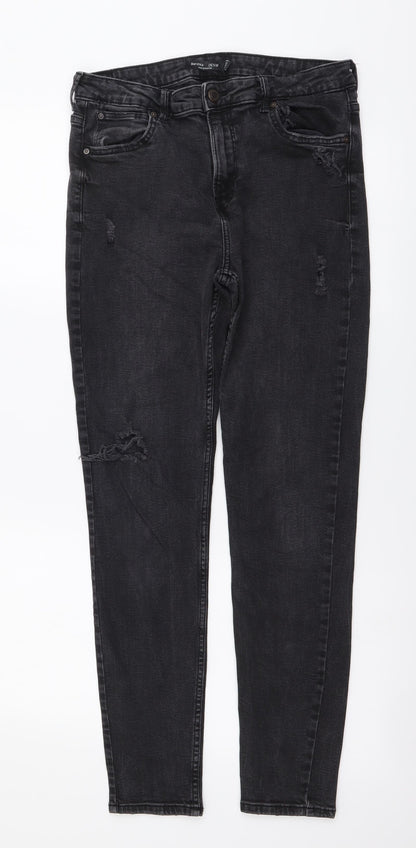 Bershka Womens Grey Cotton Skinny Jeans Size L L28 in Regular Button