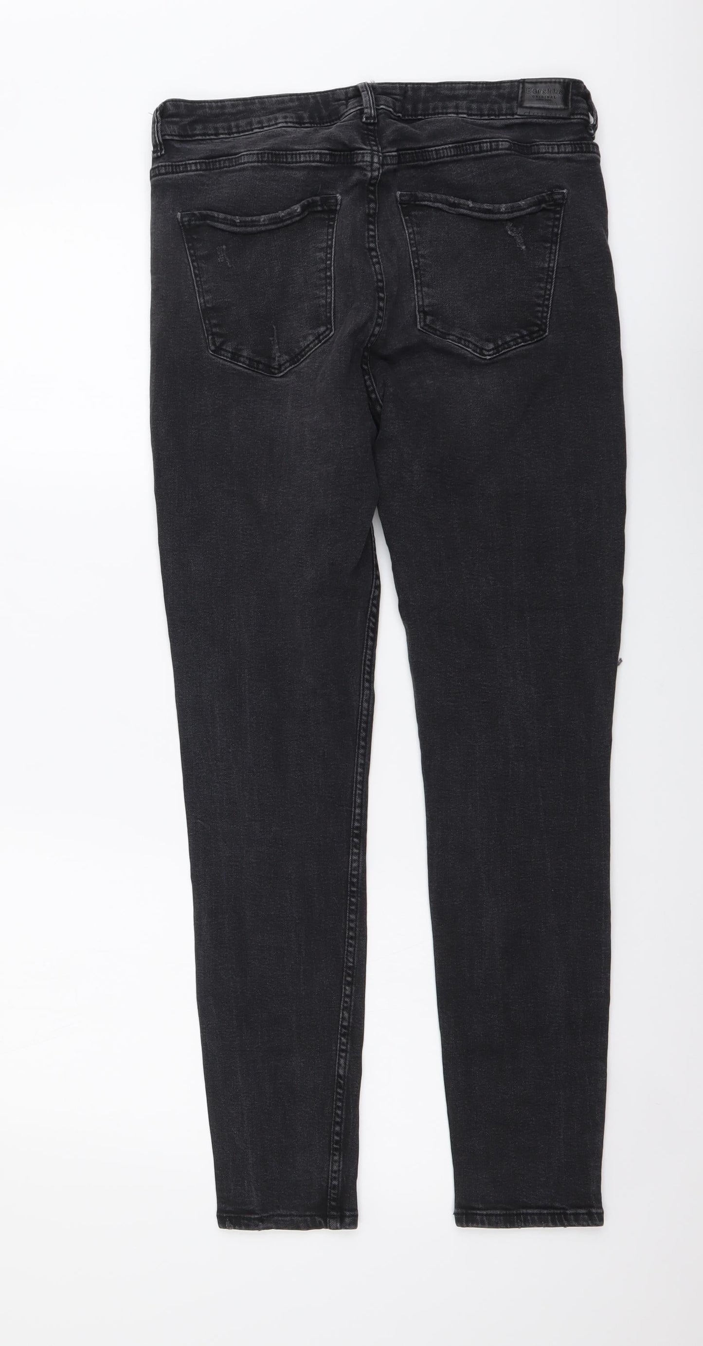 Bershka Womens Grey Cotton Skinny Jeans Size L L28 in Regular Button