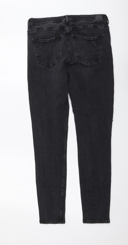 Bershka Womens Grey Cotton Skinny Jeans Size L L28 in Regular Button