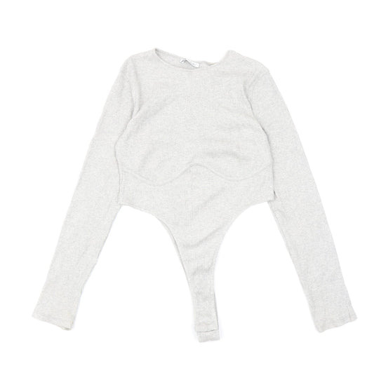 Zara Womens Grey Cotton Bodysuit One-Piece Size L L13 in Snap