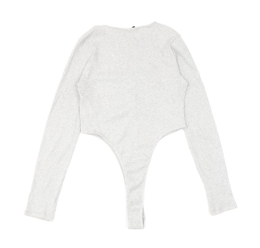 Zara Womens Grey Cotton Bodysuit One-Piece Size L L13 in Snap