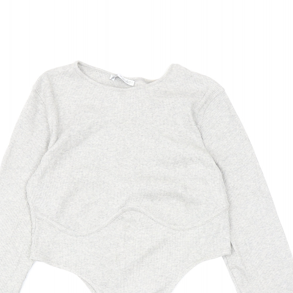 Zara Womens Grey Cotton Bodysuit One-Piece Size L L13 in Snap