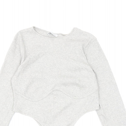 Zara Womens Grey Cotton Bodysuit One-Piece Size L L13 in Snap