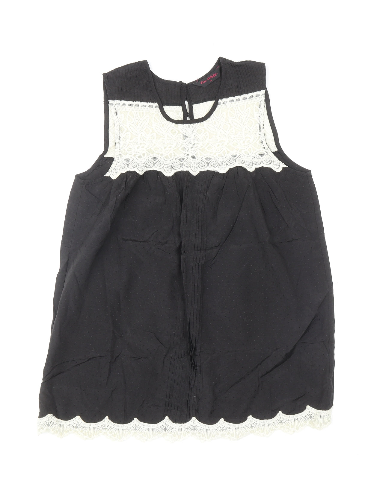 Miss Selfridge Womens Black Polyamide Basic Tank Size 10 Scoop Neck - Lace Detail
