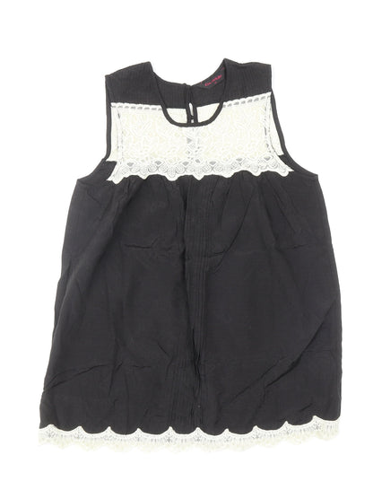Miss Selfridge Womens Black Polyamide Basic Tank Size 10 Scoop Neck - Lace Detail