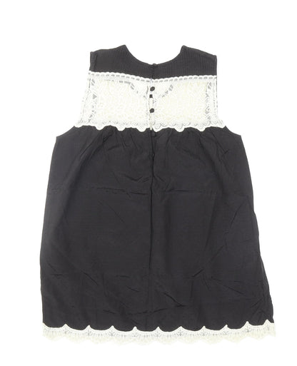 Miss Selfridge Womens Black Polyamide Basic Tank Size 10 Scoop Neck - Lace Detail