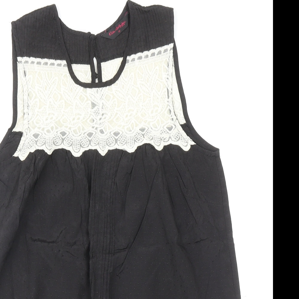 Miss Selfridge Womens Black Polyamide Basic Tank Size 10 Scoop Neck - Lace Detail