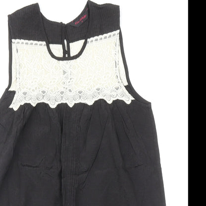 Miss Selfridge Womens Black Polyamide Basic Tank Size 10 Scoop Neck - Lace Detail