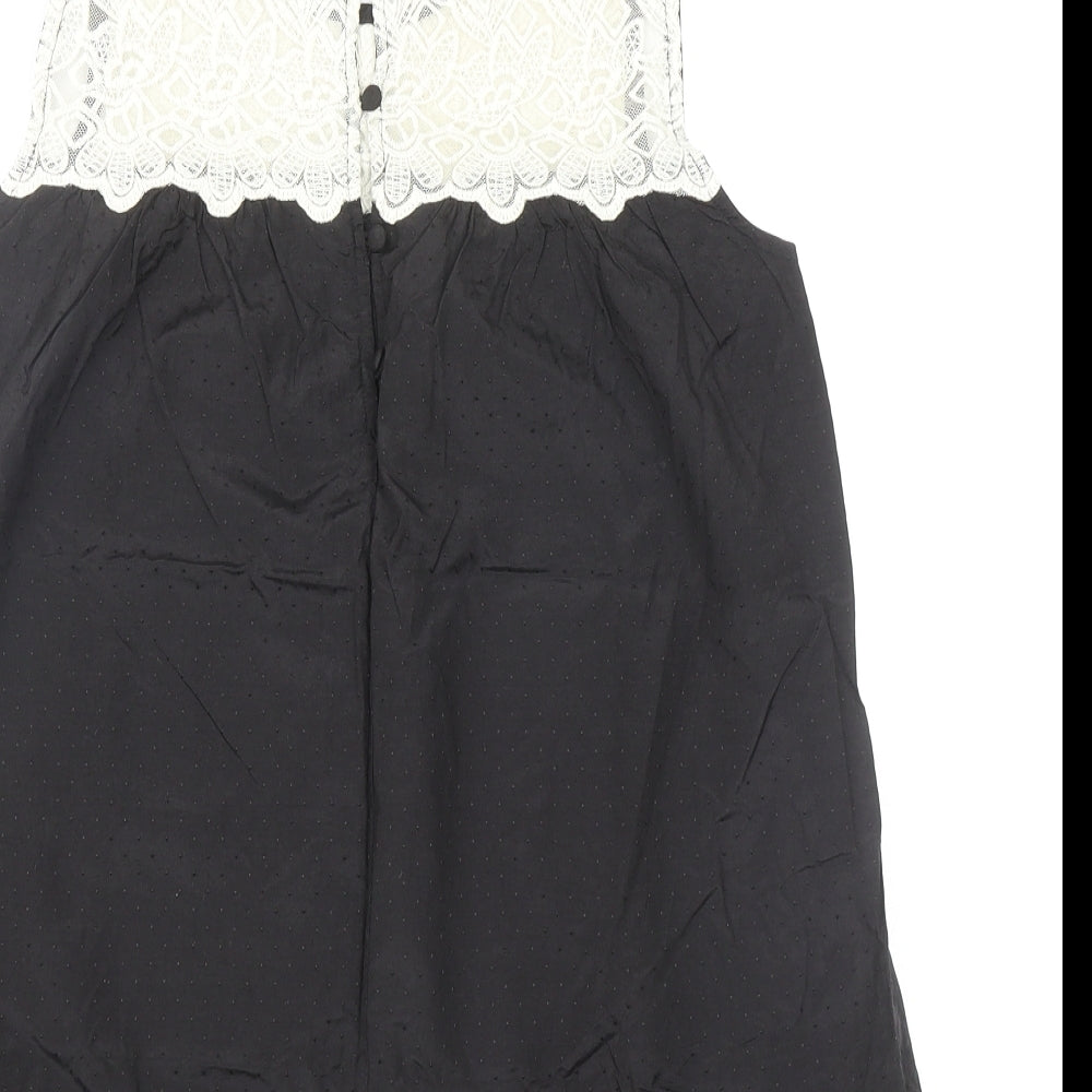 Miss Selfridge Womens Black Polyamide Basic Tank Size 10 Scoop Neck - Lace Detail