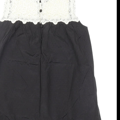 Miss Selfridge Womens Black Polyamide Basic Tank Size 10 Scoop Neck - Lace Detail