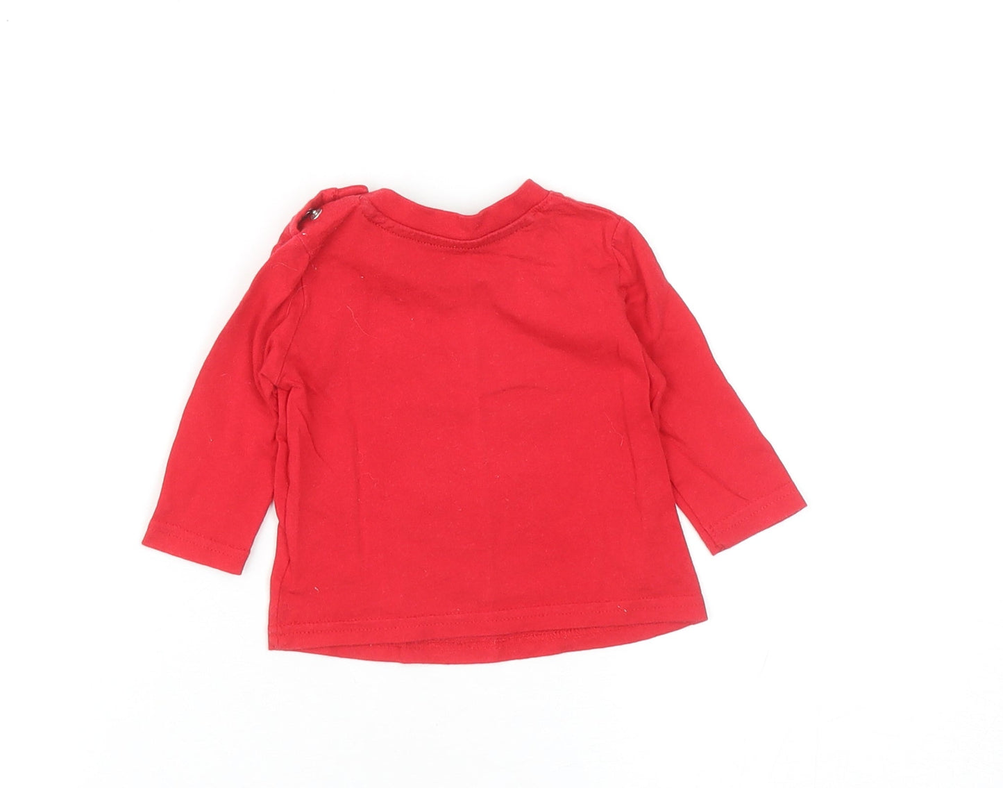 Primark Baby Red Cotton Basic T-Shirt Size 0-3 Months Round Neck Snap - Monster Face