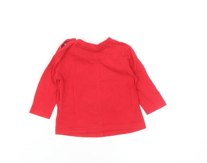 Primark Baby Red Cotton Basic T-Shirt Size 0-3 Months Round Neck Snap - Monster Face