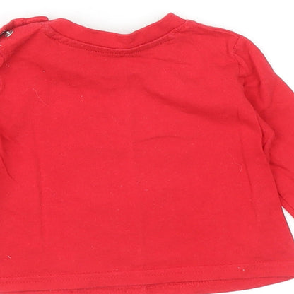 Primark Baby Red Cotton Basic T-Shirt Size 0-3 Months Round Neck Snap - Monster Face