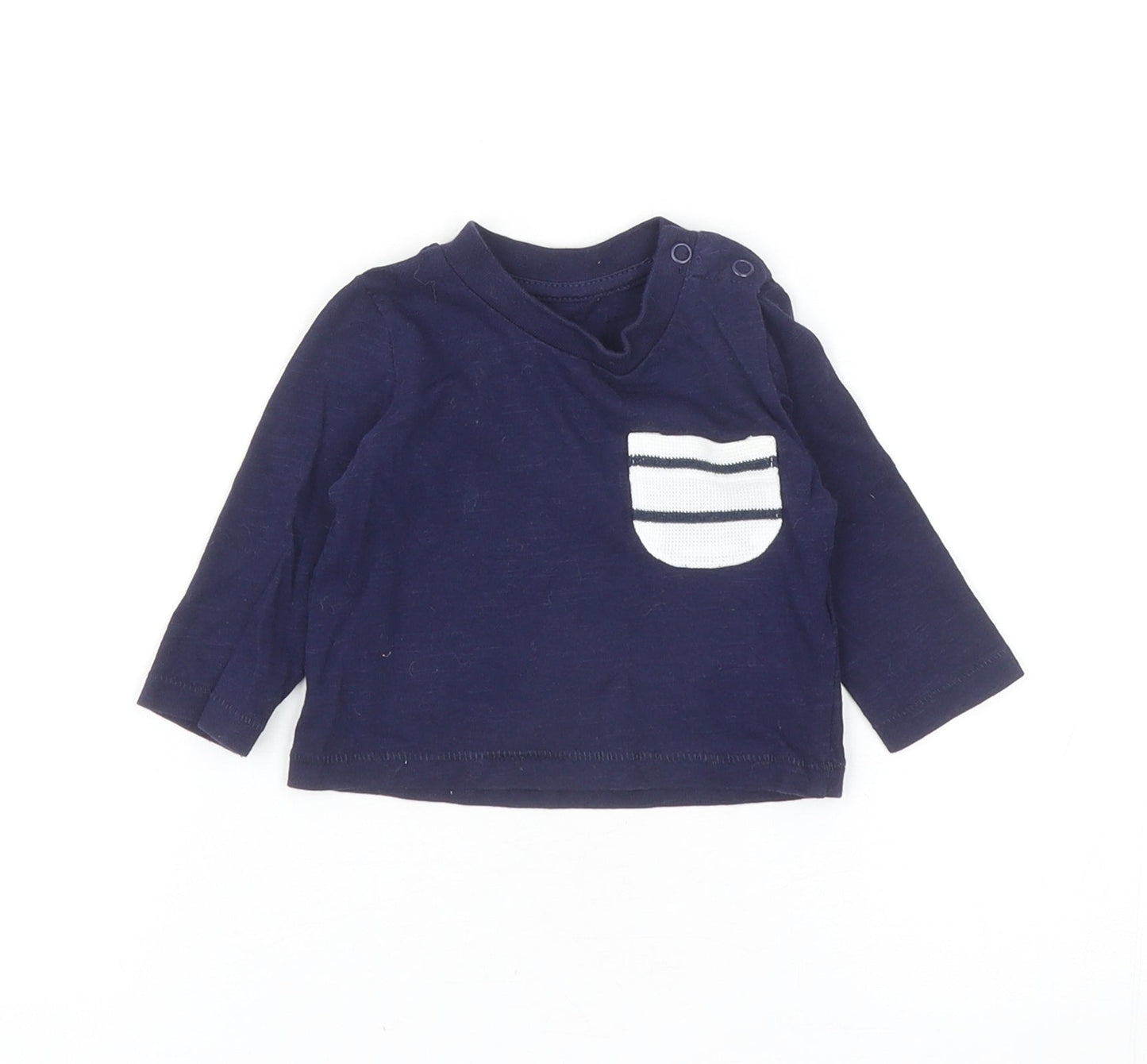 Primark Baby Blue Cotton Basic T-Shirt Size 0-3 Months Round Neck Snap