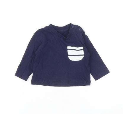 Primark Baby Blue Cotton Basic T-Shirt Size 0-3 Months Round Neck Snap