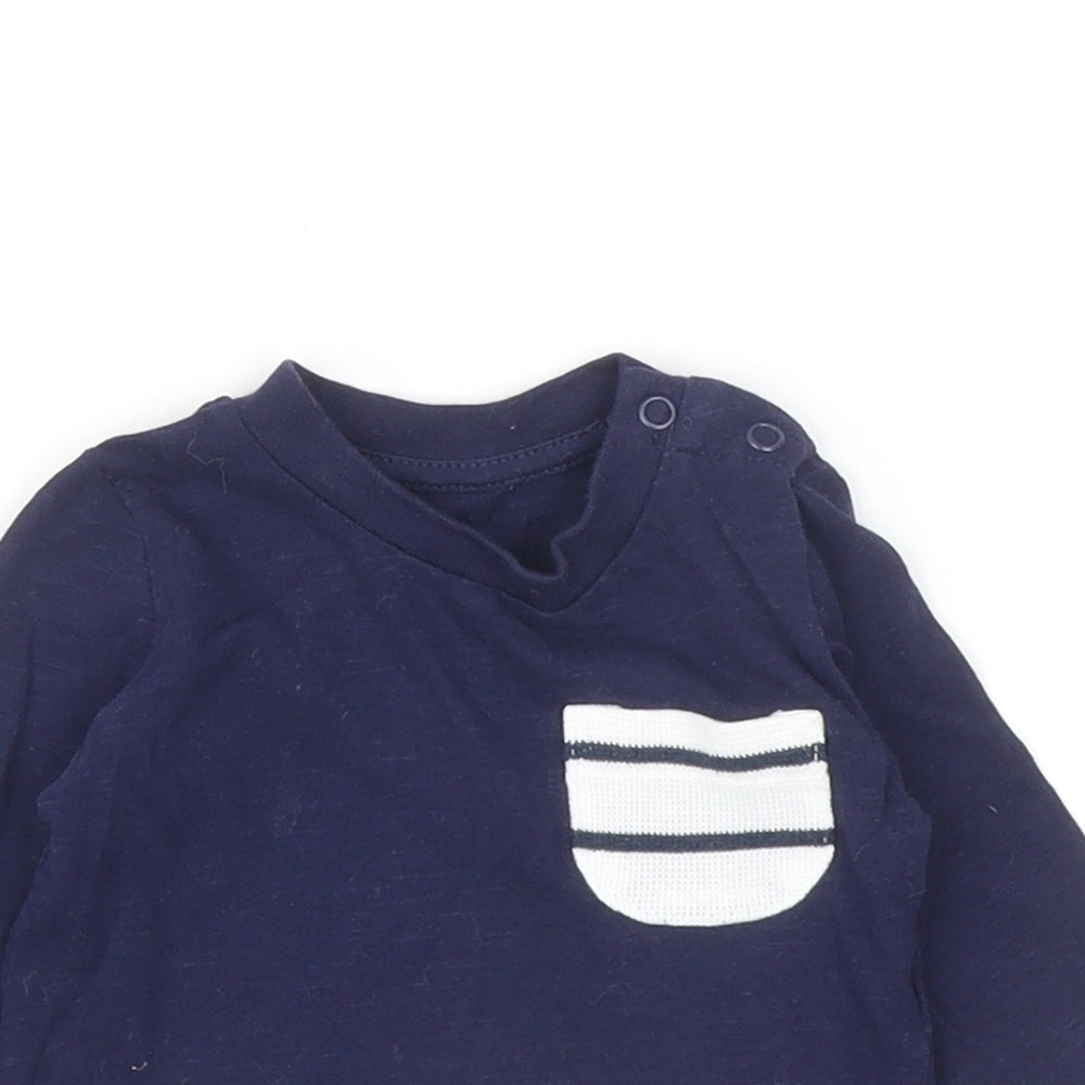Primark Baby Blue Cotton Basic T-Shirt Size 0-3 Months Round Neck Snap