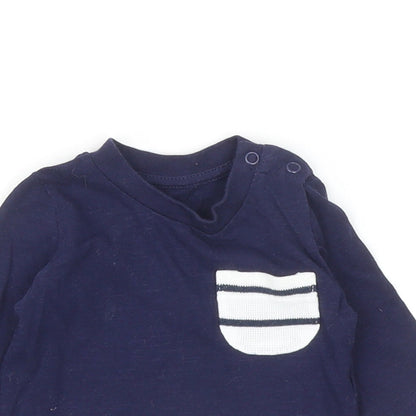 Primark Baby Blue Cotton Basic T-Shirt Size 0-3 Months Round Neck Snap