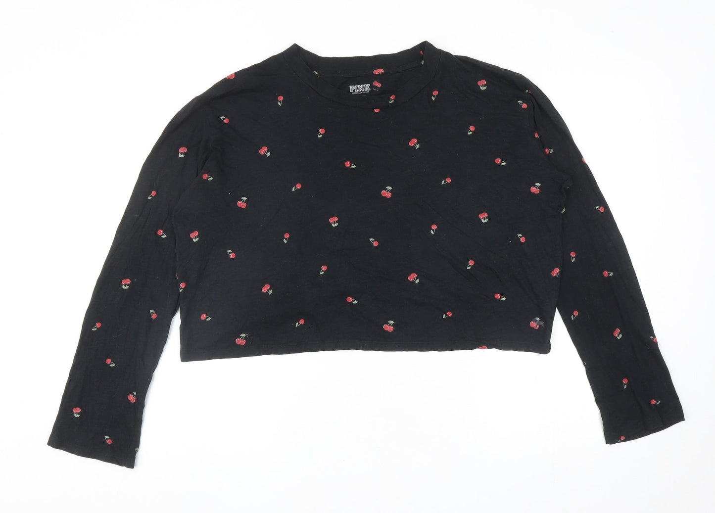 Womens UK Size M PINK Black Cropped T-Shirt