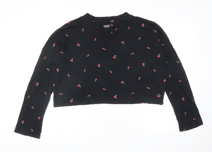 Womens UK Size M PINK Black Cropped T-Shirt
