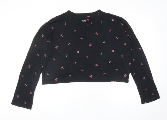 Womens UK Size M PINK Black Cropped T-Shirt
