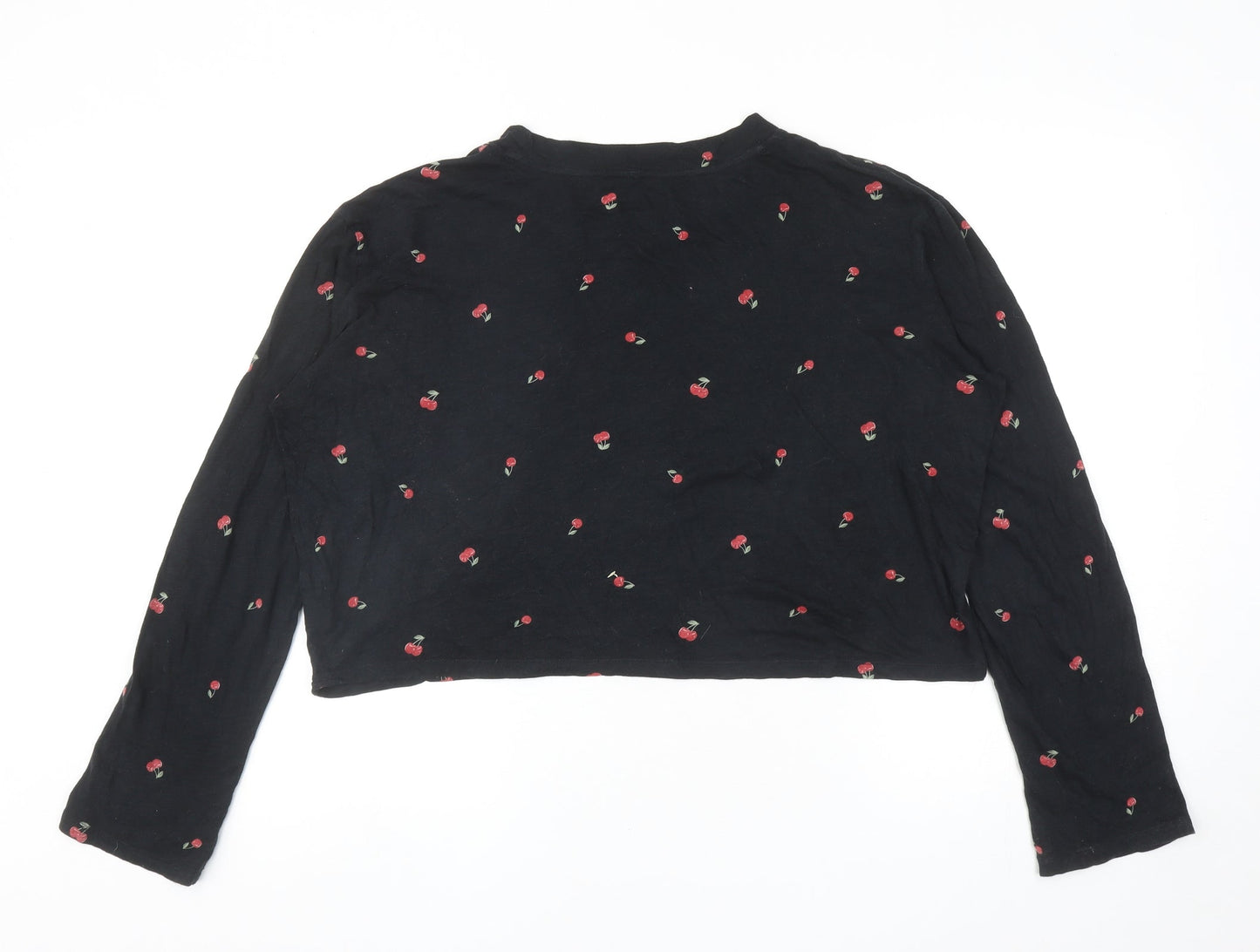 Womens UK Size M PINK Black Cropped T-Shirt