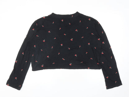 Womens UK Size M PINK Black Cropped T-Shirt