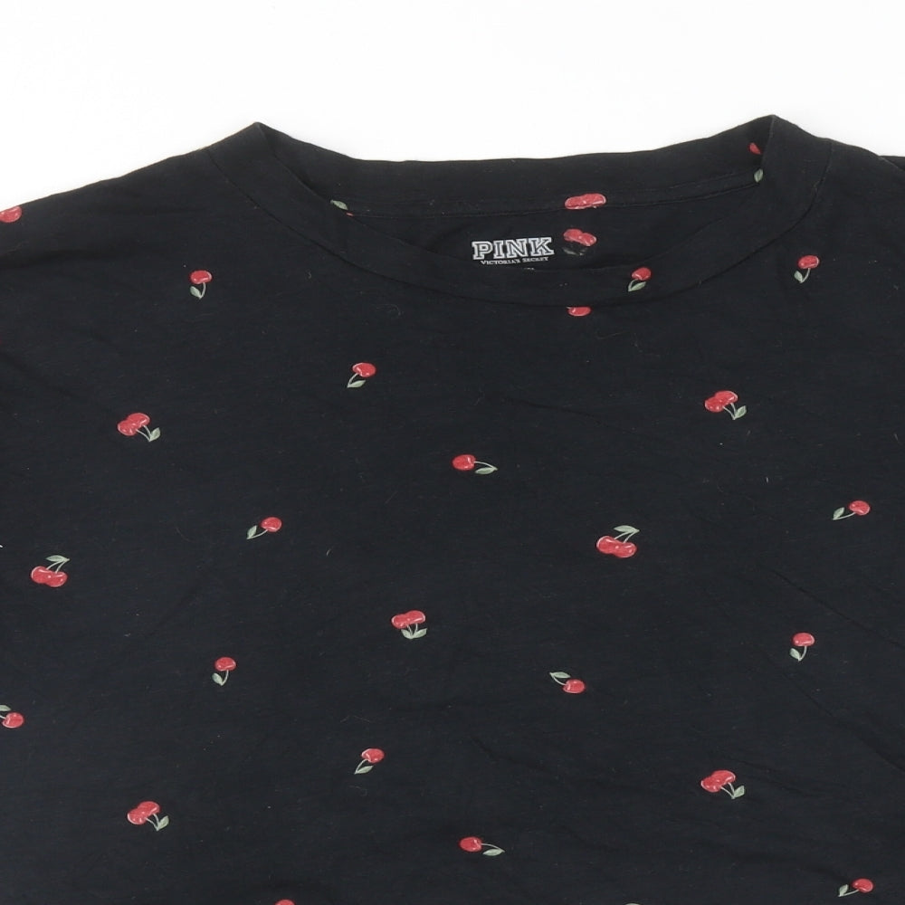 Womens UK Size M PINK Black Cropped T-Shirt